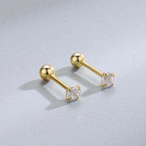 Minimalist S925 sterling silver stud earrings with four-prong set round zirconia stones