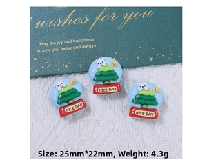 Detailed view of Christmas resin charms featuring a tree and bear, size 25mm by 22mm