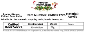 Detailed size chart for knitted reindeer Christmas stockings showing product specifications