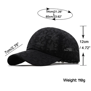 Lace flower baseball cap with mesh design and size specifications 54-60cm head circumference
