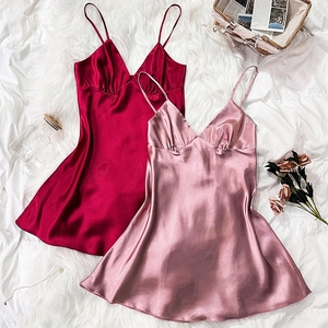 Elegant satin lace-up back nightgown for women in burgundy and dusty pink colors