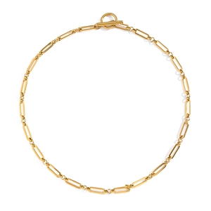 Minimalist 18K gold plated stainless steel paperclip chain necklace with a toggle clasp