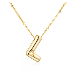Minimalist gold stainless steel necklace featuring a polished letter L pendant for women