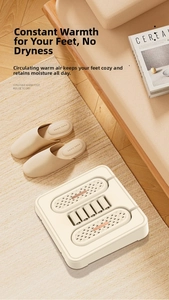Detail of cream electric shoe dryer with massage rollers and honeycomb air vents