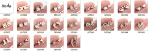 Macro view of assorted mini stainless steel studs showing skull and animal designs