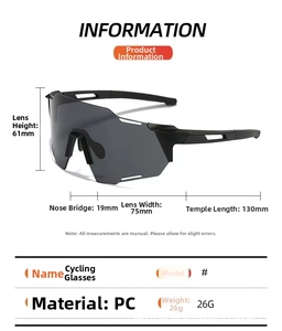 Detailed dimensions of 26g lightweight polarized cycling sunglasses with PC frame