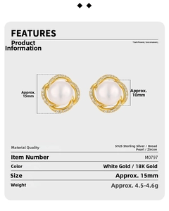 Detail specifications of S925 silver flower stud earrings with 10mm bread pearls and zircons