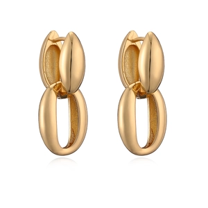 Minimalist gold plated copper double link drop earrings with a modern geometric style