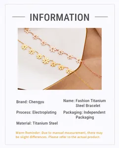 Detail specifications showing daisy bracelets in rose gold and gold titanium steel