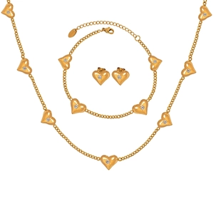 Heart Zircon Titanium Steel Jewelry Necklace Bracelet And Stud Earrings Fashionable Elegant Fresh Style For Women