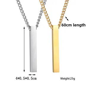Detailed view of minimalist vertical bar pendants in gold and silver showing dimensions