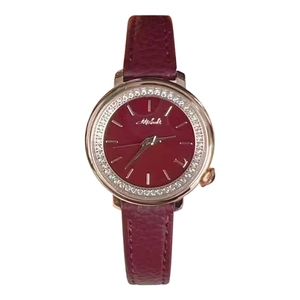 Luxury rose gold women watch with burgundy leather strap and diamond-set dial