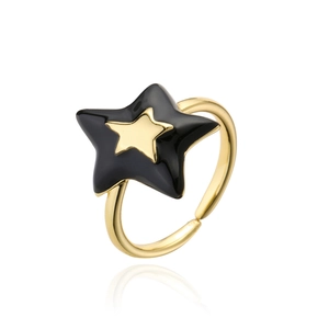 Macro shot of 18K gold plated irregular star ring with black oil drip detail