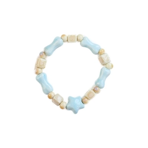 Handmade ceramic bracelet with blue bone beads and star-patterned square accents