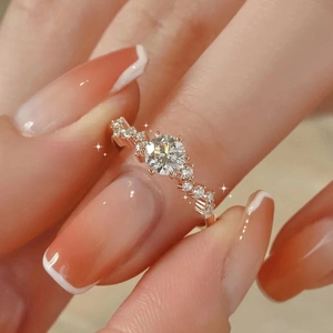 Brilliant Round Cubic Zirconia Copper Ring For Women Adjustable Wave Band Elegant Wedding Engagement Jewelry Gift