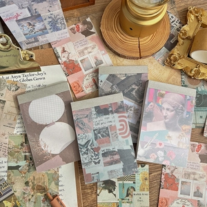 Vintage collage scrapbook paper featuring floral patterns and retro artistic designs
