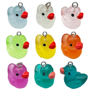Cartoon Duck Resin Charms Luminous Glow In The Dark 3D Animal Pendants For DIY Jewelry Making Keychain Necklace Accessory