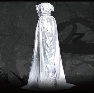 Cool silver hooded cloak with metallic finish for Halloween cosplay costume events