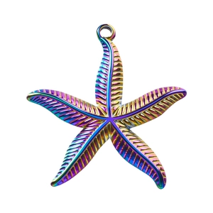 Détail d'un pendentif étoile de mer en acier 304 avec une finition métallique arc-en-ciel