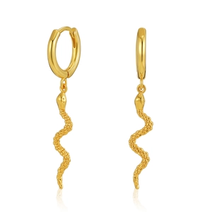 Detailed view of 18K gold plated snake hoop earrings featuring textured scale patterns
