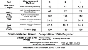 Size chart detail for printed shorts set with measurements in centimeters and fabric info
