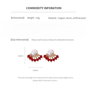 Detailed size and material guide for gold-plated pearl and zircon tassel earrings