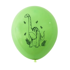 Green dinosaur latex balloon with long-neck dinosaur print for birthday party decor