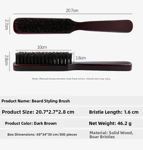 Detailed dimension guide for solid wood beard brush with boar bristles for hair styling