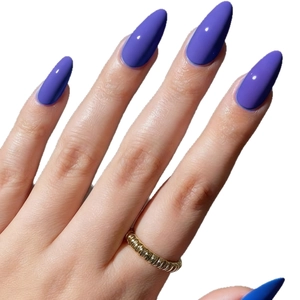 Glossy deep purple long stiletto press-on nails set for a minimalist aesthetic