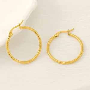 Minimalist 18k gold plated stainless steel hoop earrings with spiral texture for women
