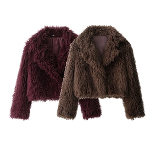 Faux Fur Short Coat Women Plush Jacket Long Sleeve Lapel Solid Color Elegant Warm Autumn Winter Fashion Outwear