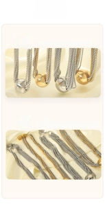 Détails d'un collier multi-rangs en acier avec polissage miroir et placage durable