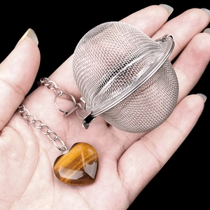 Tea Infuser Heart Natural Stone Pendant 304 Stainless Steel Mesh Strainer Chain Hook Reusable Brewer For Loose Leaf Tea