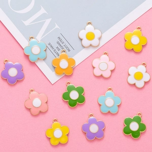Colorful alloy flower charms in various oil-dripped colors for DIY jewelry making