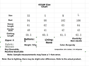 Detailed size chart for burgundy embroidered top with sleeve and shoulder measurements