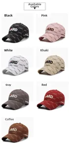 Detailed grid view of embroidered cotton baseball caps in seven versatile color options
