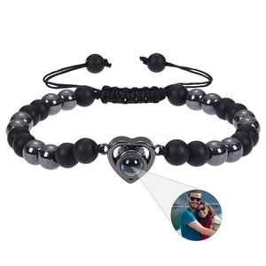 Heart Photo Projection Beaded Bracelet With Natural Stone And Alloy Heart Minimalist Adjustable Braided Rope Jewelry
