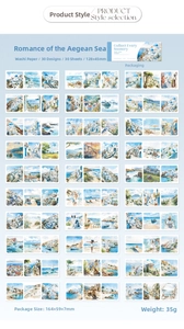 Macro view of Aegean theme scenery washi sticker set with 30 diverse landscape designs