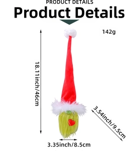 Detailed dimensions of a Christmas gnome figurine with red heart and green beard