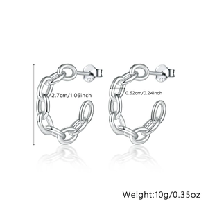 Detailed view of S925 sterling silver chain earrings with exact size measurements