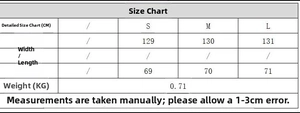 Detailed size chart for women's asymmetric knitted poncho with length and weight info
