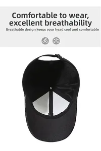 Detail of black baseball cap interior with breathable mesh and moisture-wicking sweatband
