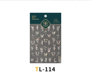 Détails des stickers ongles 5D TL-114 motif papillon et bambou avec effet argent holographique