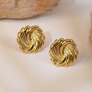Spiral Vortex Stud Earrings Gold Plated Stainless Steel French Vintage Geometric Textured Hypoallergenic Elegant Jewelry
