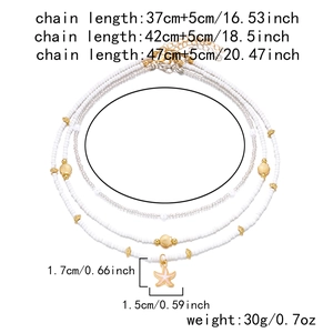 Three-layer bohemian beaded necklace with golden shells and starfish pendant measurements