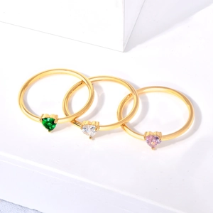 Heart Ring Titanium Steel 18K Gold Plated Heart Shaped Colorful Cubic Zirconia Minimalist Jewelry For Women