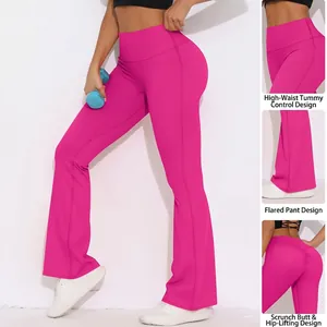 Pantalon de yoga évasé respirant taille haute avec effet push-up en rose fuchsia