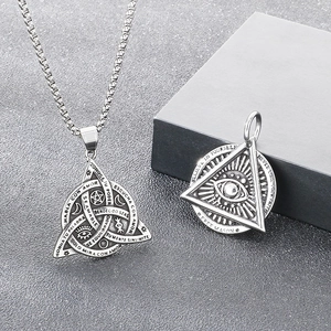 Men's vintage stainless steel All-Seeing Eye pendant necklace with gift box