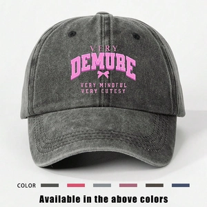 Washed Cotton Baseball Cap Very Demure Very Mindful Very Cutesy Bow Print Retro Adjustable Outdoor Sun Hat For Women