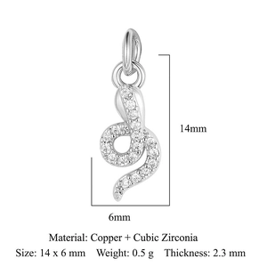 Silver snake pendant crafted from copper and cubic zirconia measuring 14x6 mm